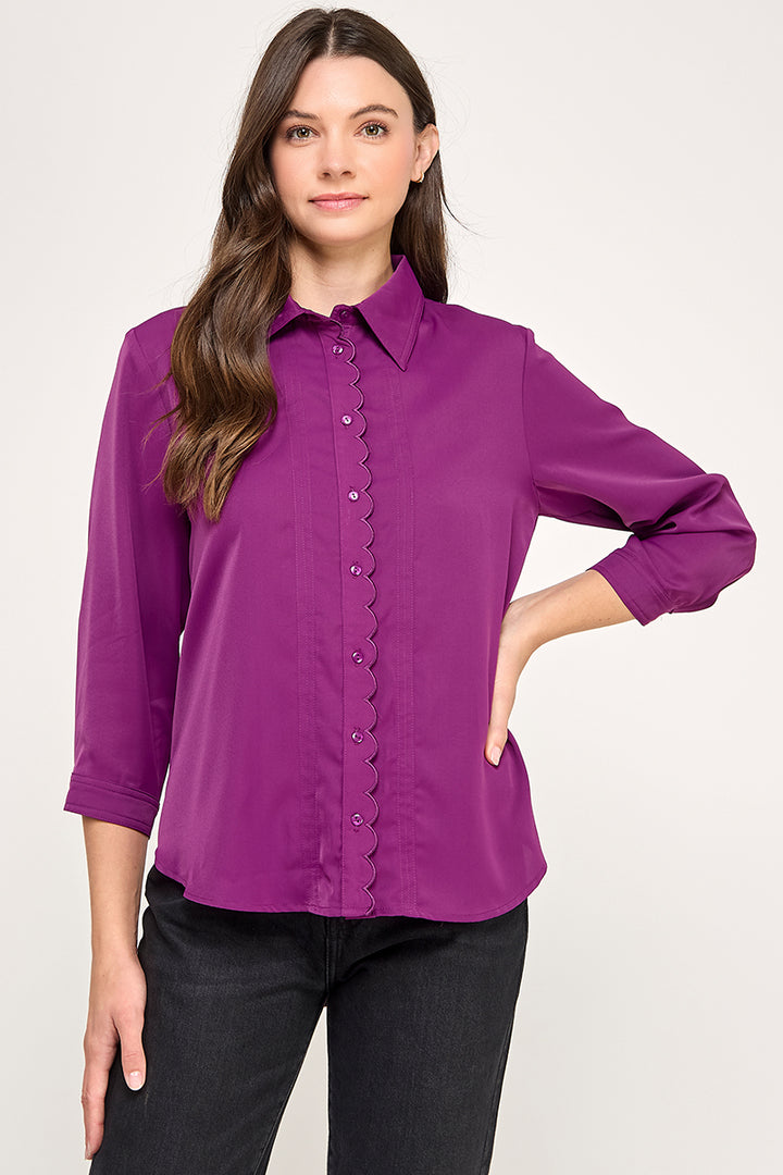BUTTON DOWN 3/4TH SLEEVE BLOUSE