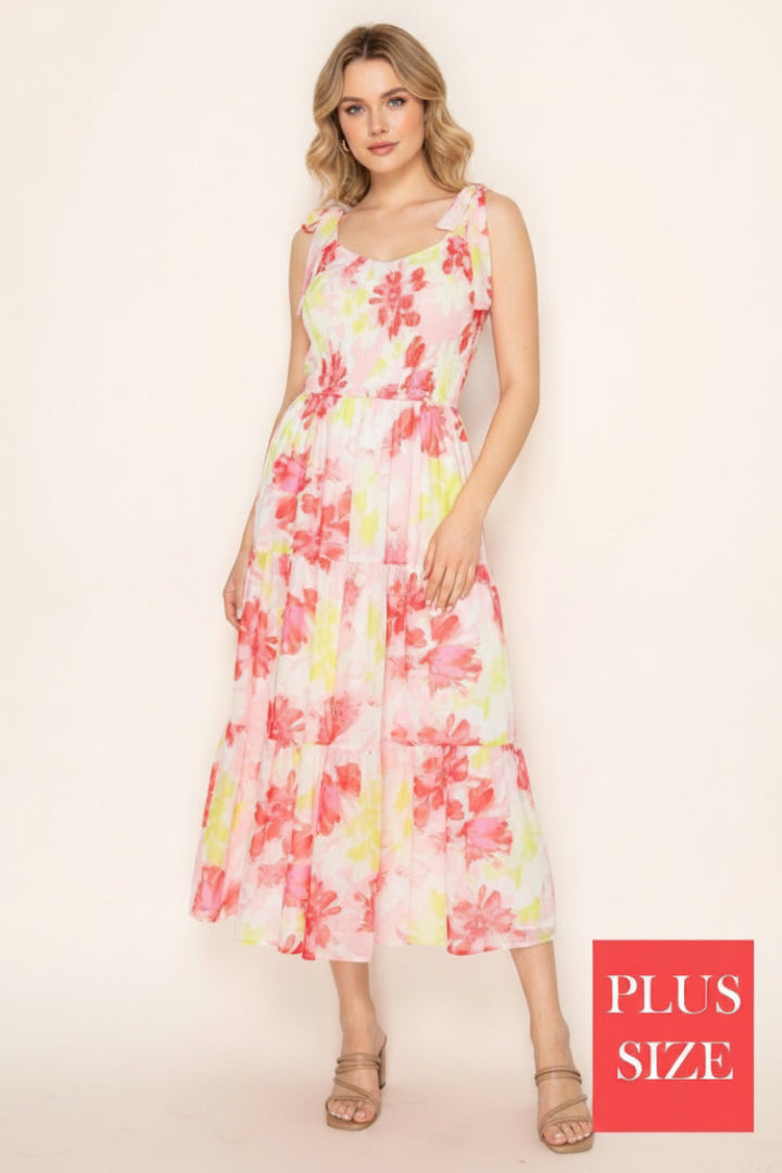 PLUS SIZE SLEEVELESS FLORAL PRINT MAXI DRESS WBD90911P