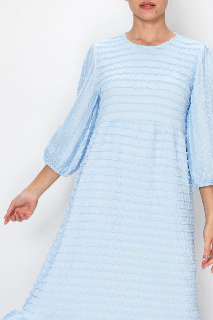 TEXTURED MIDI DRESS WITH 3/4 BALLOON SLEEVES
