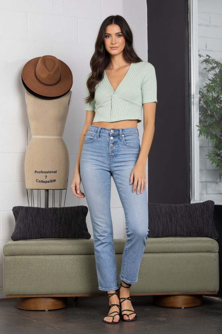 SURPLICE KNIT CROP TOP L4305