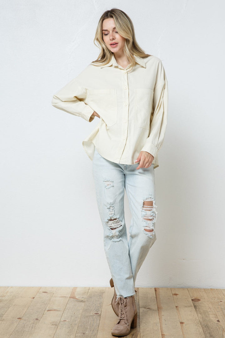 HEATHER GREY COTTON COLLARED PATCH POCKET SHIRT TOP T7649