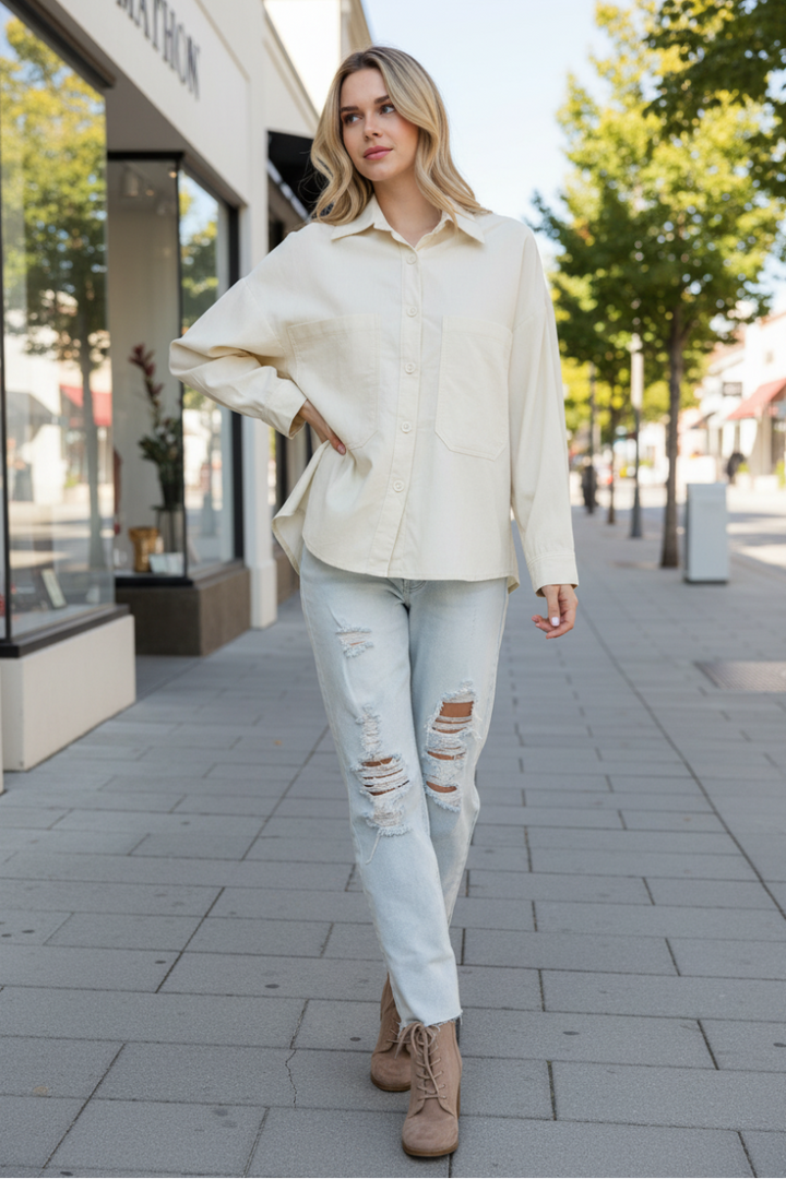 HEATHER GREY COTTON COLLARED PATCH POCKET SHIRT TOP T7649