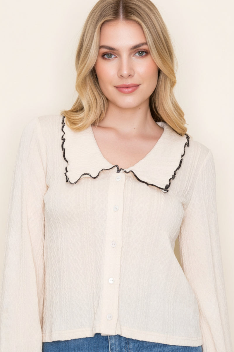LONG SLEEVE SOLID BUTTON DOWN TOP WBT10996XL