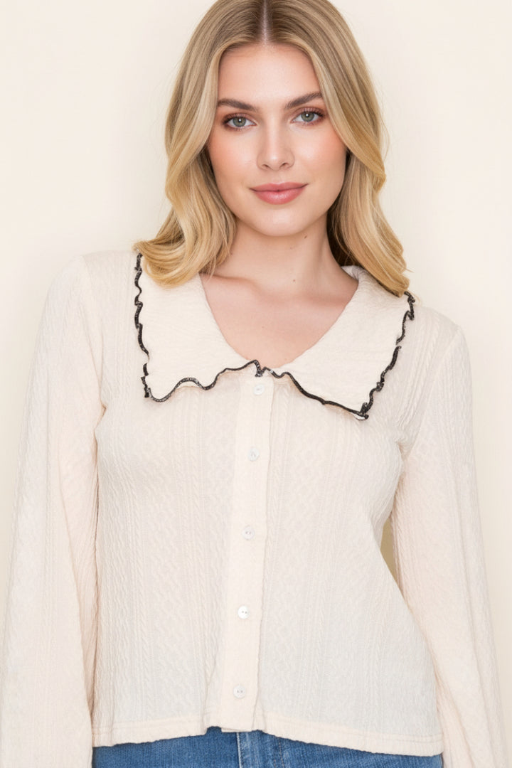 LONG SLEEVE SOLID BUTTON DOWN TOP WBT10996XL
