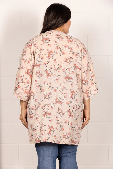 TAUPE SPRING FLORAL OPEN FRONT PLUS SIZE CARDIGAN J7004