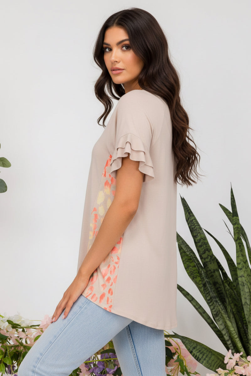 COLORFUL LEOPARD PRINT CONTRAST TOP-CLCT43779