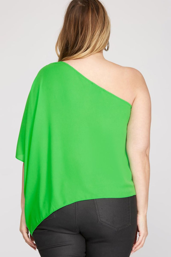 DIVA BLUE ONE SHOULDER WITH PLEATS PLUS SIZE TOP SKPSY3775