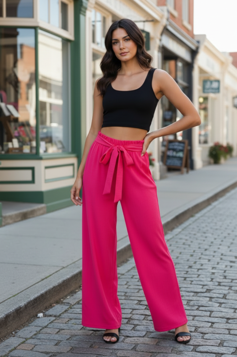 SOLID CASUAL PANTS WITH PAPERBAG WAISTBAND-HMEP6700-16