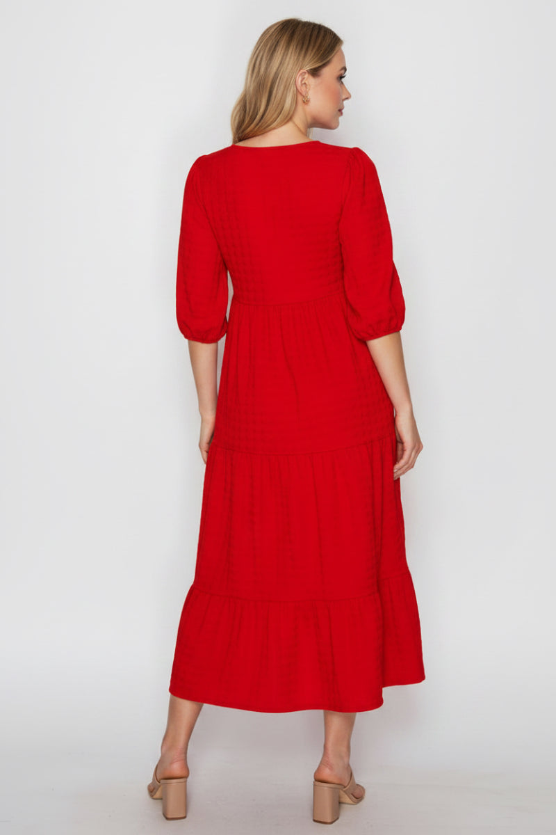 PLUS SIZE PUFF SLEEVES LAYERED DRESS WITH SIDE POCKETS-SHVL5825