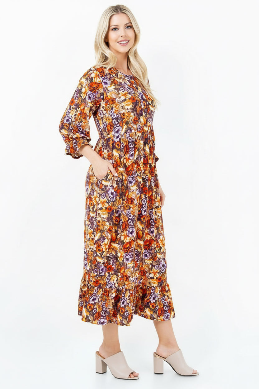 UTTON DOWN FLARE PLUS SIZE MIDI DRESS W/ SIDE POCKTE