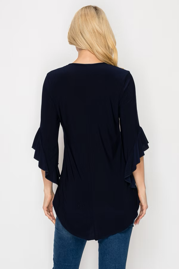 SOLID 3/4 BELL SLEEVES TUNIC TOP