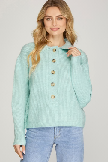 NOTCH BECK BUTTON DOWN LONG SLEEVES SWEATER TOP SKSY5410