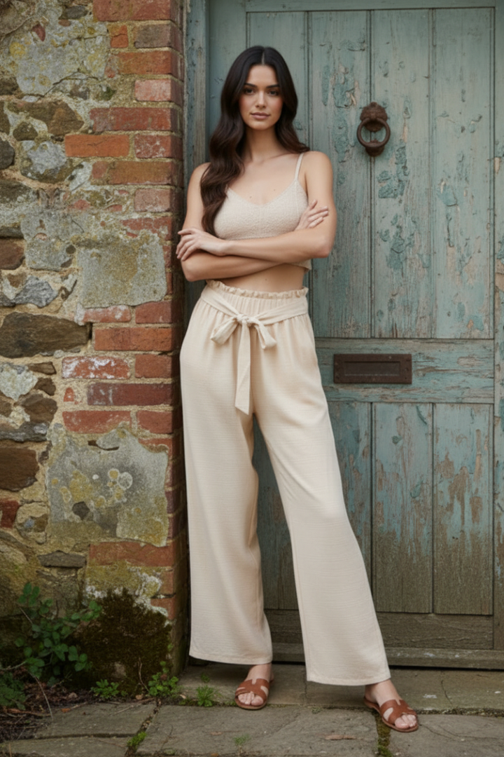SOLID CASUAL PANTS WITH PAPERBAG WAISTBAND-HMEP6700-11