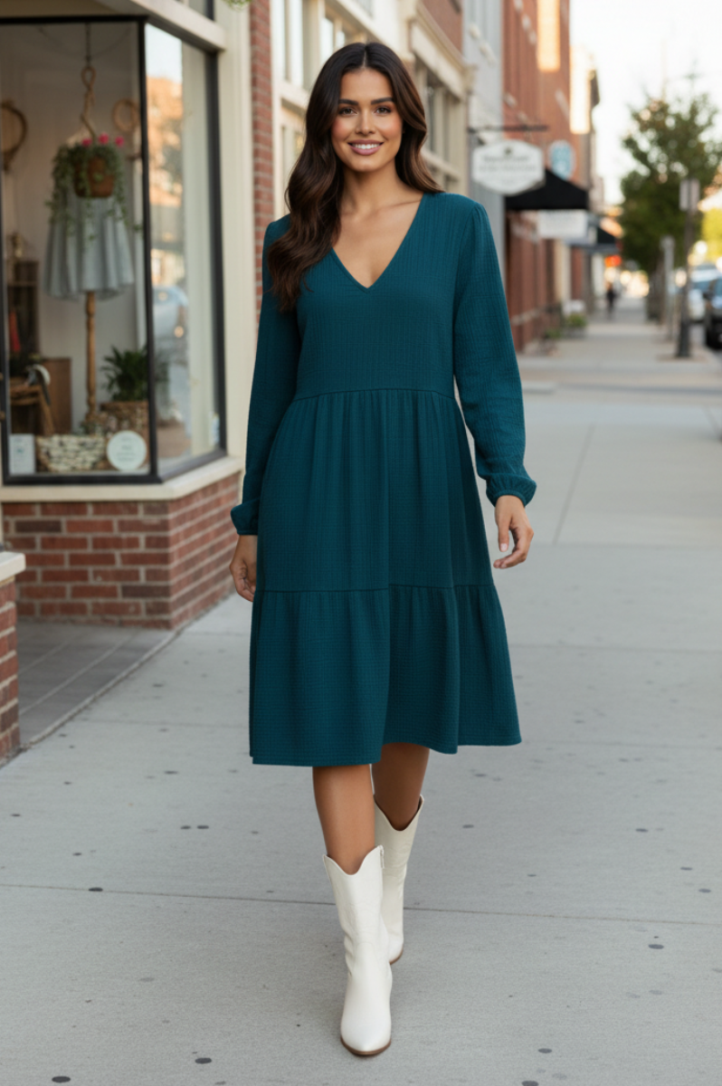 MANDARIN COLLAR TIERED MINI DRESS HMED6794