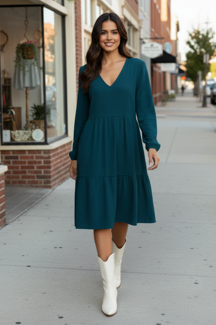 MANDARIN COLLAR TIERED MINI DRESS HMED6794