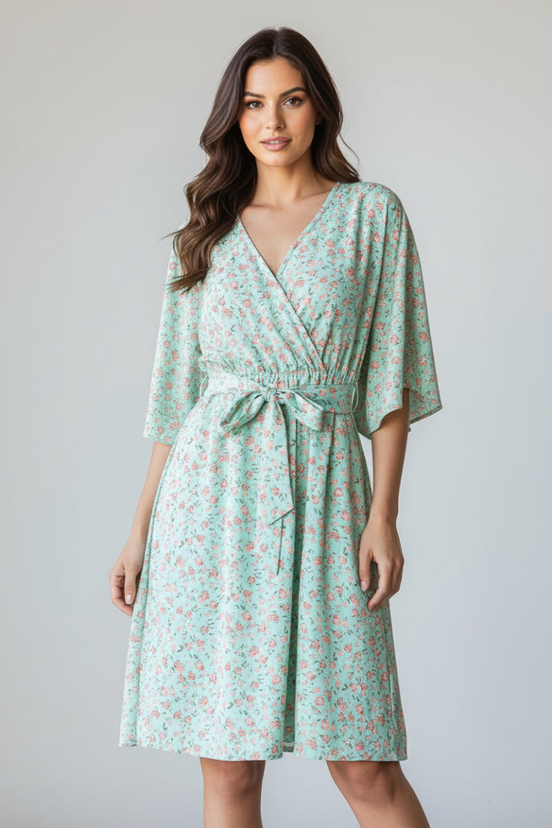 PLUS SIZE HALF SLEEVE  DITSY FLORAL PRINT MINI DRESS HMED6826-11