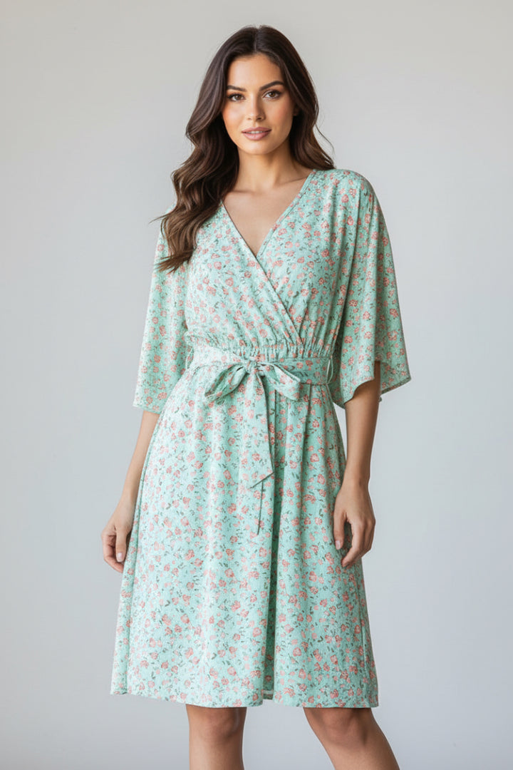 PLUS SIZE HALF SLEEVE  DITSY FLORAL PRINT MINI DRESS HMED6826-11