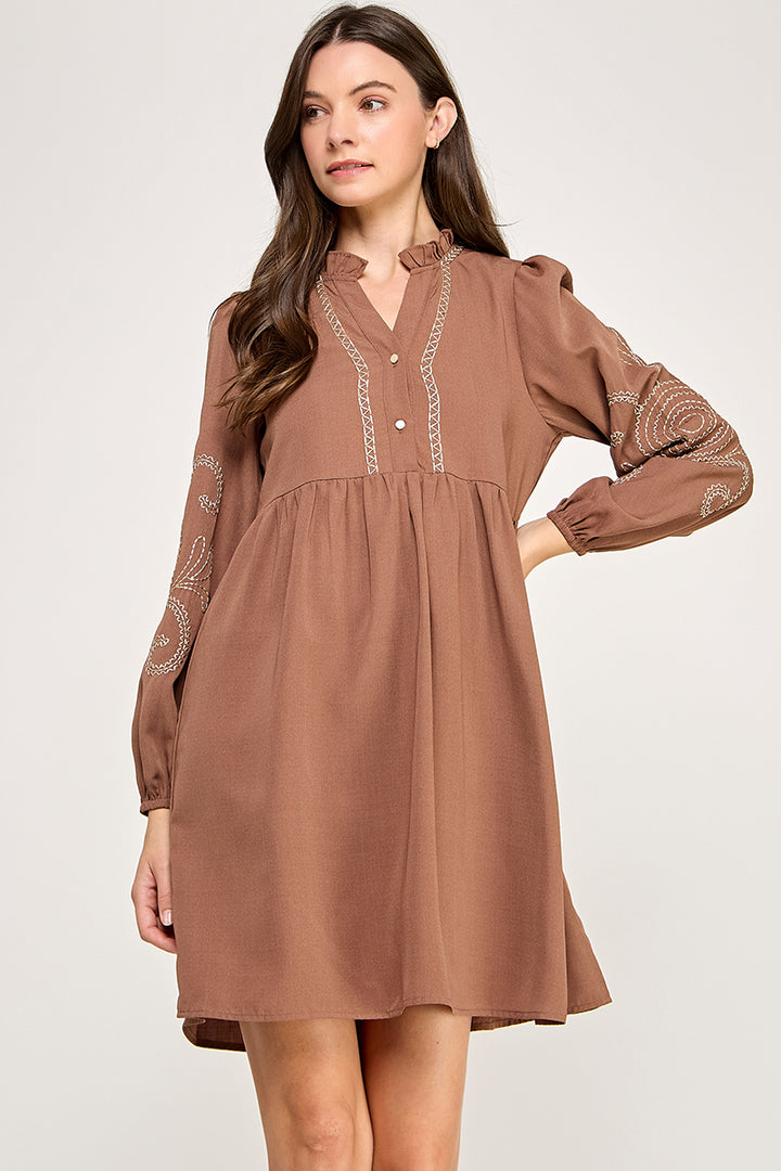 EMBROIDERED LONG SLEEVE DRESS