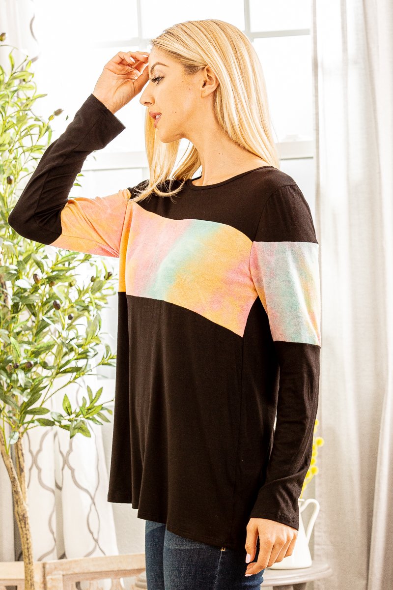 MULTI COLOR TIE DYE CONTRAST TOP  HMST1419-18