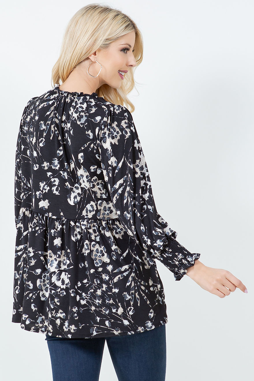 PLUS SIZE CREW NECK FLORAL TUNIC TOP