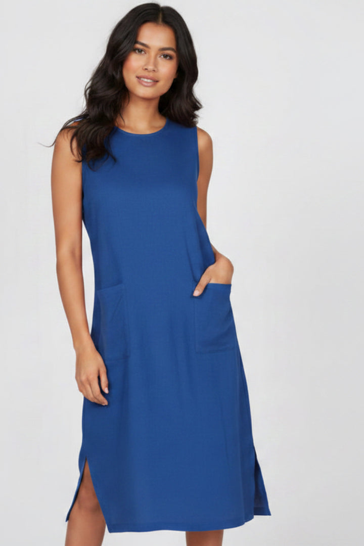 FUCHSIA SLEEVELESS FRONT PATCH POCKETS MIDI DRESS HMD1055