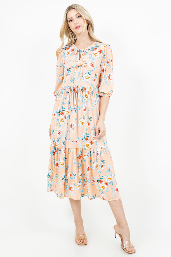 PLUS SIZE FRONT TIE BOW MIDI DRESS-SHVL5999