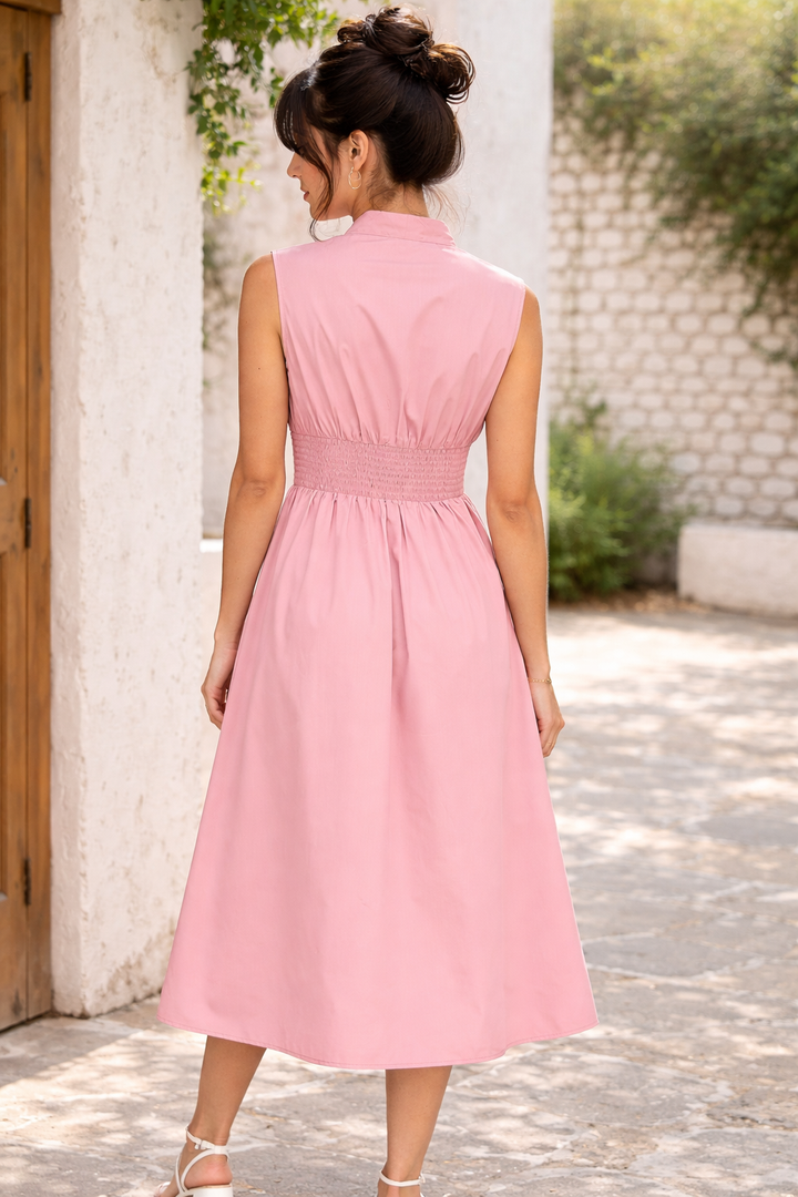 SLEEVELESS WOVEN ZIP UP MIDI DRESS-AVM51341