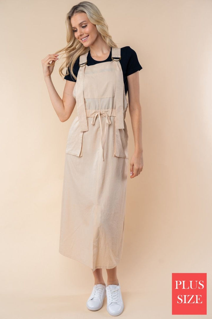 SLEEVELESS SOLID KNIT PLUS SIZE OVERALL DRESS