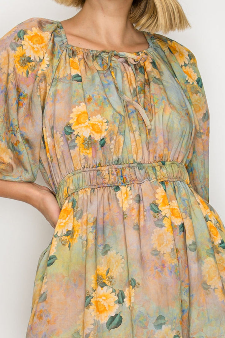 PLUS SIZE FLORAL MIDI DRESS WITH SQUARE NECK-SHD1027