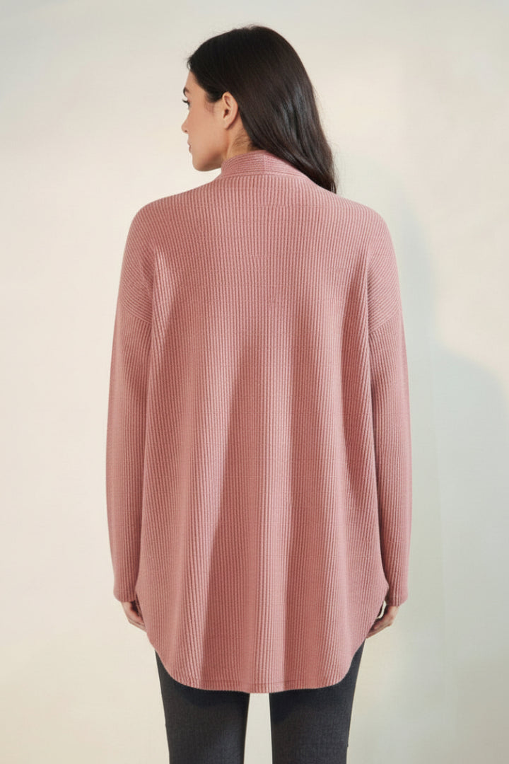 PLUS SIZE LONG SLEEVE SOLID BRUSHED URBAN RIBBED OPEN