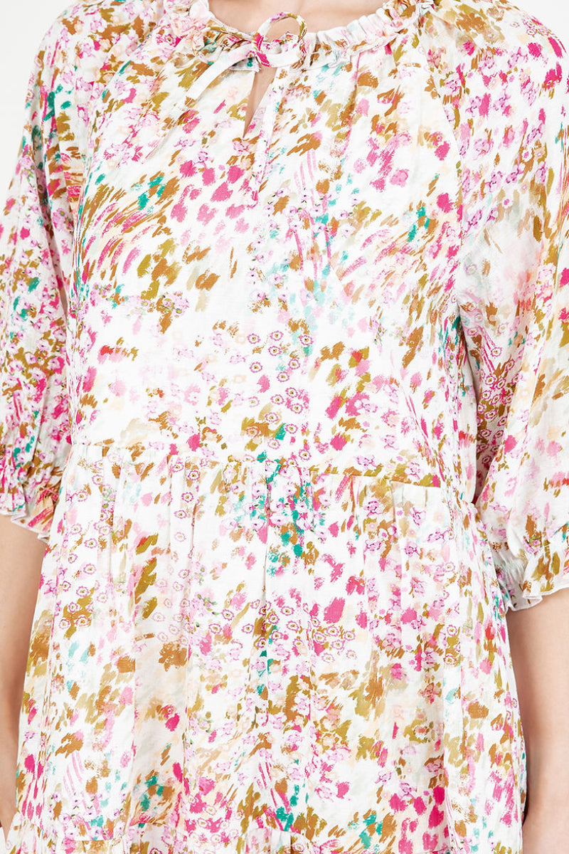 PLUS SIZE TIERED BOHO FLORAL MIDI DRESS 3/4 SLEEVES DETAIL