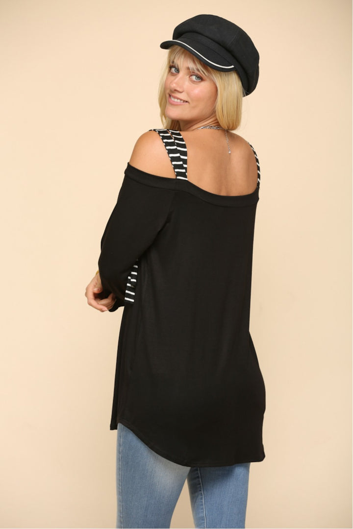 PLUS SIZE STRIPED TIE STRP OFF SHOLDER TOP-CLCT43750