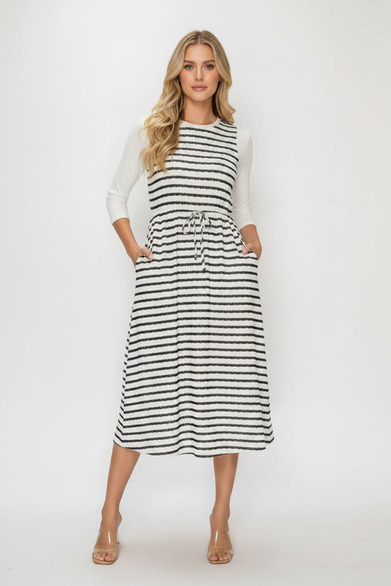 HORIZONTAL STRIPED MIDI JUMPER DRESS