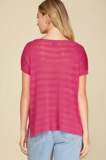 BLACK DROP SHOULDER SHEER KNIT TOP
