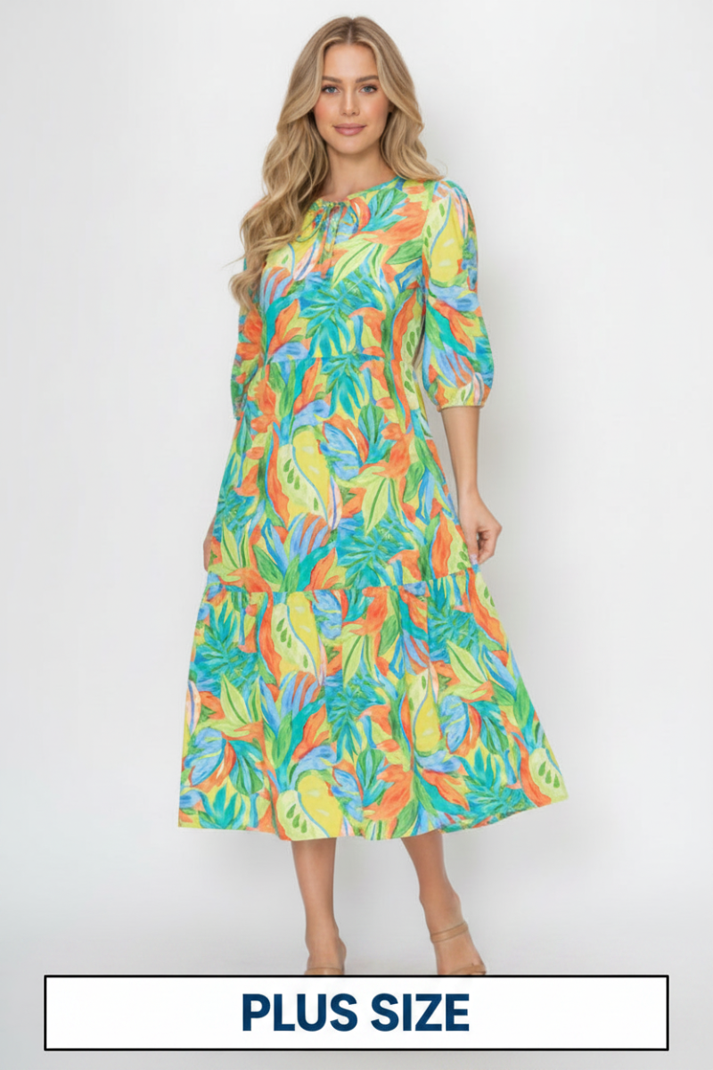 VIBRANT TROPICAL PRINT MIDI DRESS SHVL5994-D