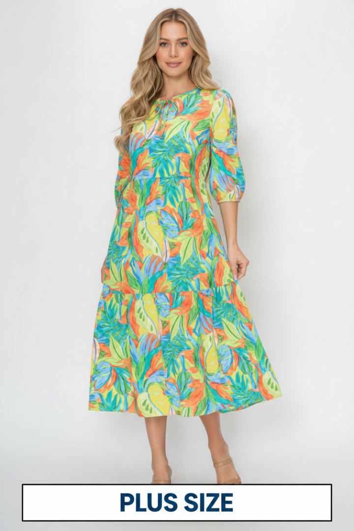 VIBRANT TROPICAL PRINT MIDI DRESS SHVL5994-D