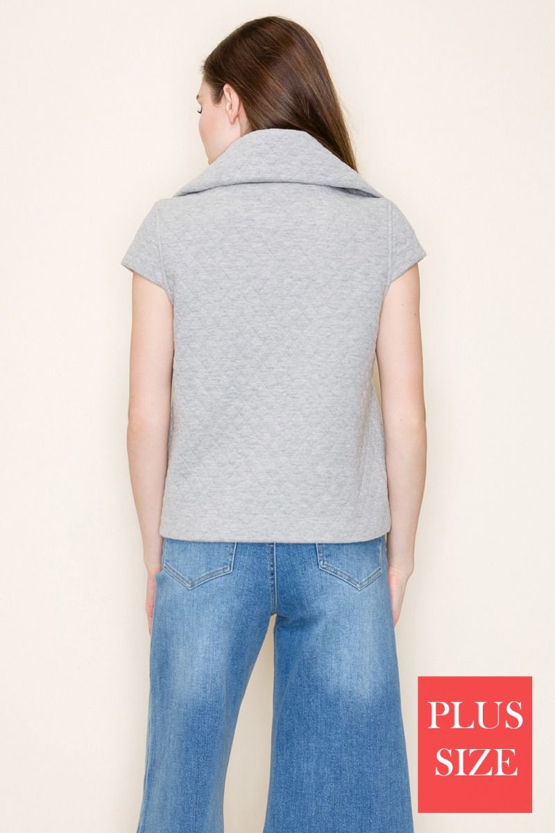 PLUS SIZE SLEEVELESS SOLID BUTTON DOWN VEST