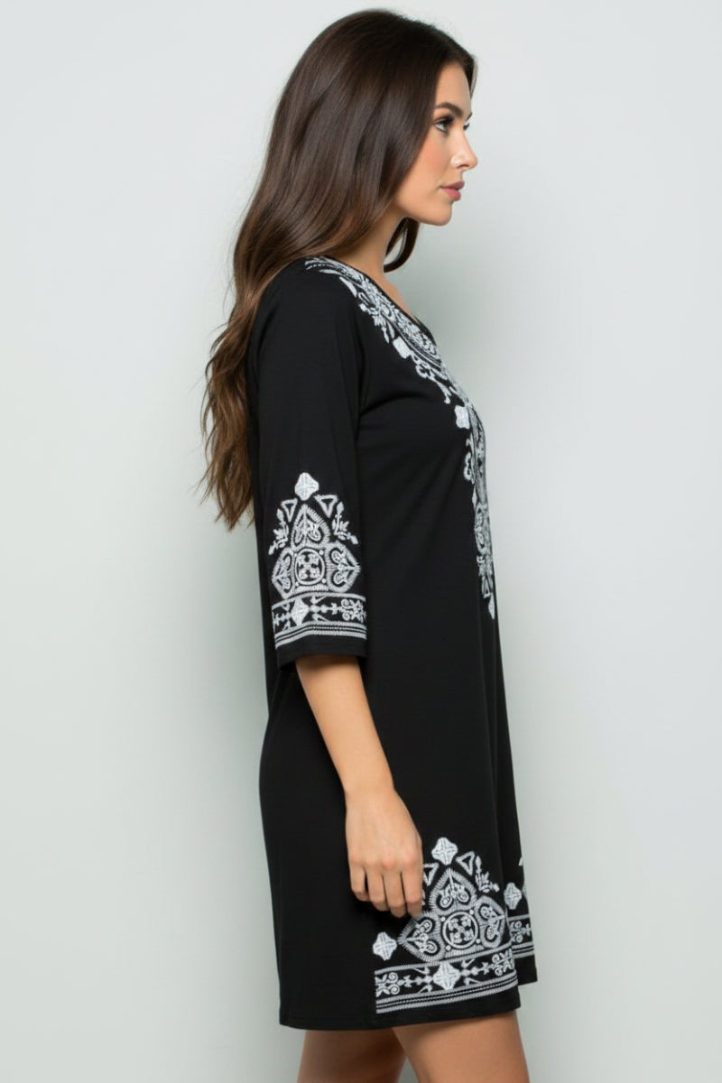 V NECK DAMASK PRINT DRESS PLUS SIZE