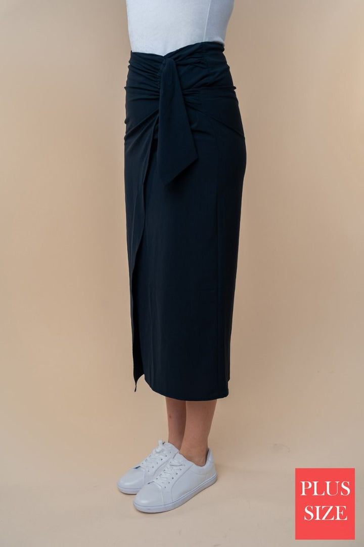 PLUS SIZE HIGE WAISTED SOLID WOVEN WRAPPED SKIRT