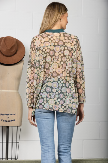 BURGUNDY MANDARIN COLLAR SILHOUETTE TOP-T7538