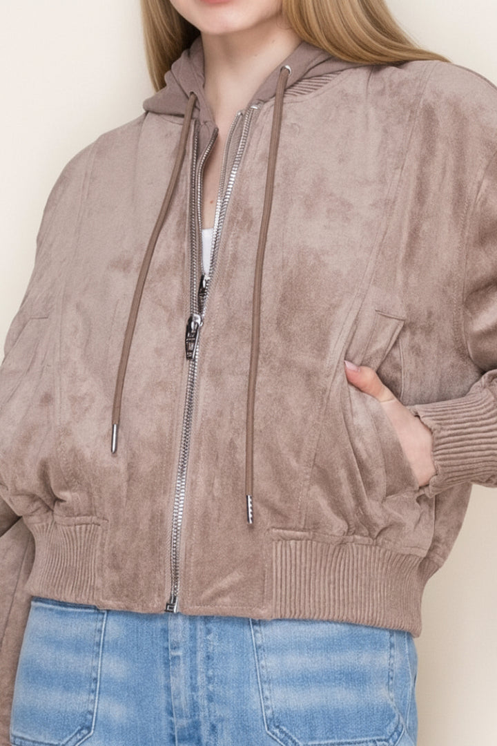LONG SLEEVE FRONT ZIP-UP SOLID SUEDE JACKT-WBT11137XL
