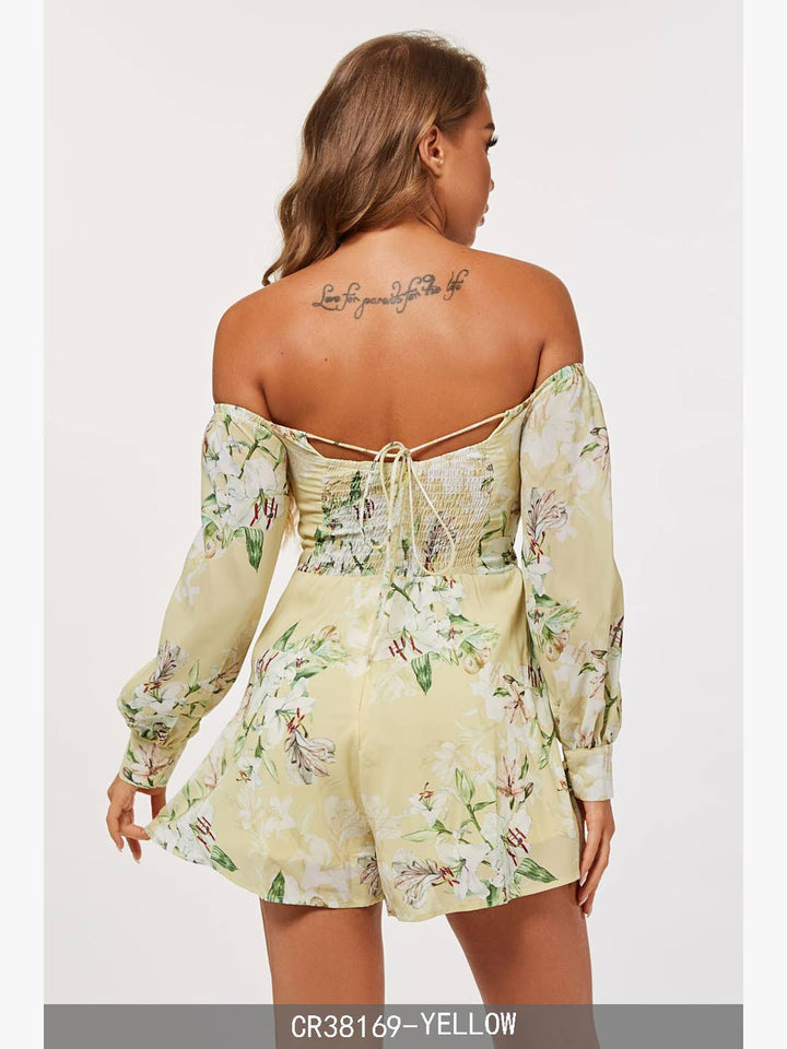 FLORAL LONG SLEEVES OFF SHOULDER ROMPER CWCR38169