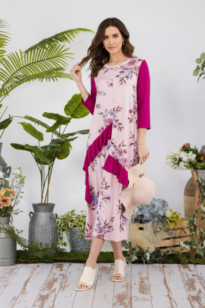 PLUS FLORAL CONTRAST MIDI-DRESS-CLCD43841C