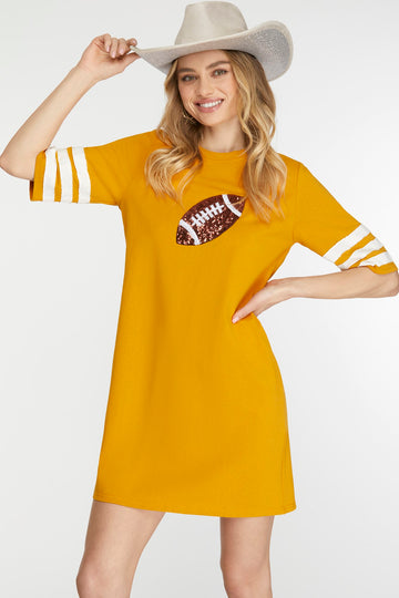 GREEN KNIT DRESS WITH SEQUIN FOOTBALL PATCH-SKSY6691