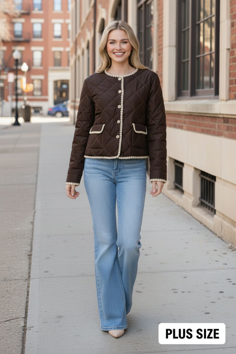 PLUS SIZE BUTTON DOWN LONG SLEEVE JACKET WBT11160P