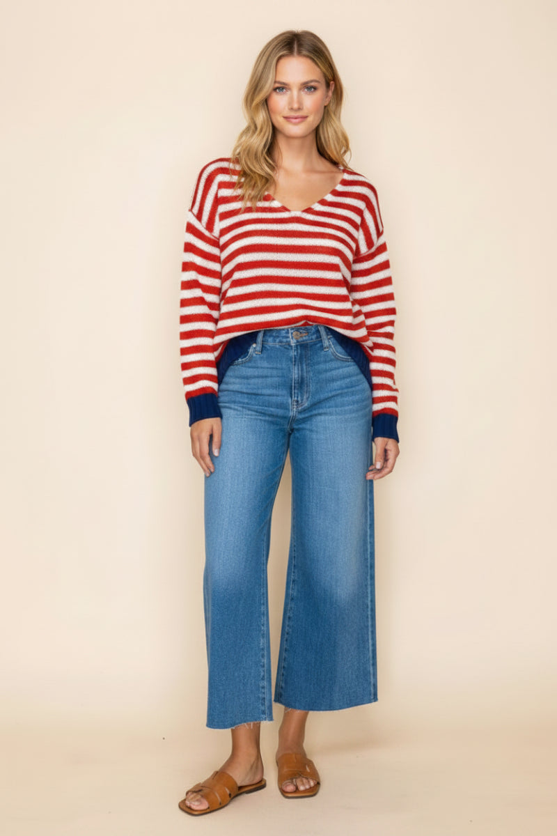 PLUS SIZE LONG SLEEVE STRIPED KNIT SWEATR