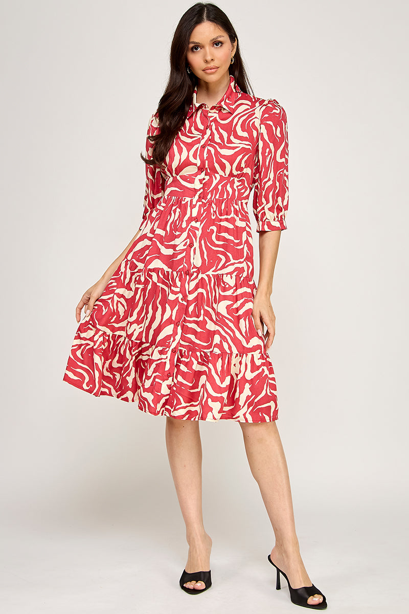 COLLARED BUTTON DOWN MIDI DRESS