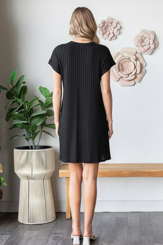 DOLMAN SHORT SLEEVE SOLID JACQUARD MINI DRESS HMED6831