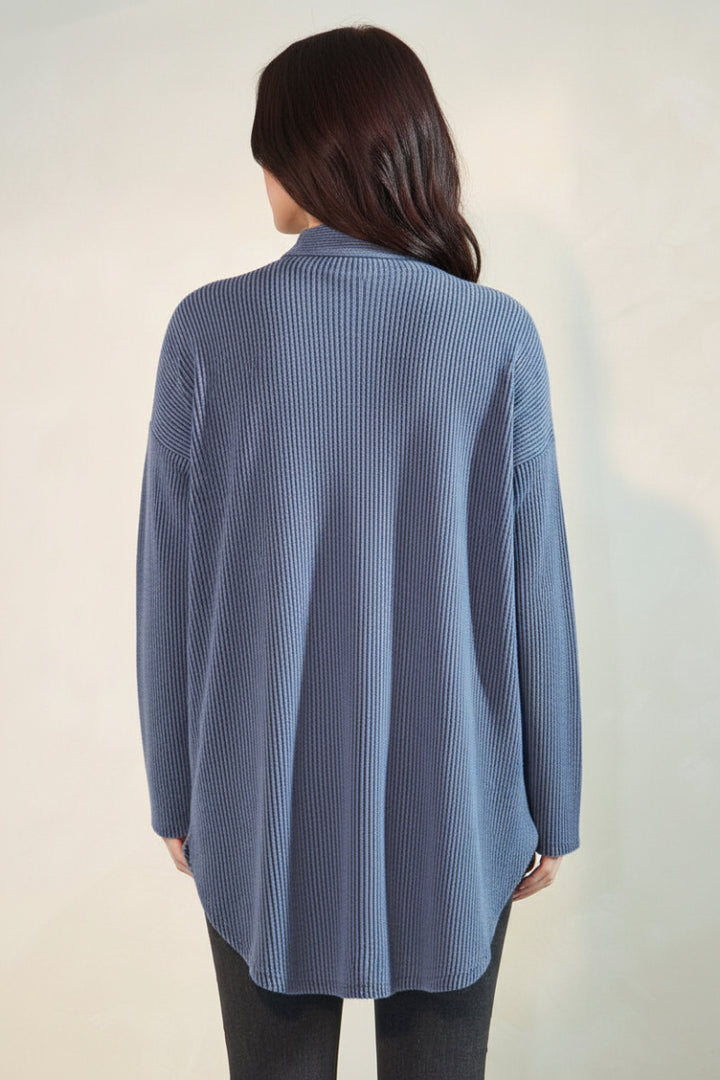 LONG SLEEVE SOLID BRUSHED URBAN RIBBED OPEN CARDIGAN-HMEJ6782-18