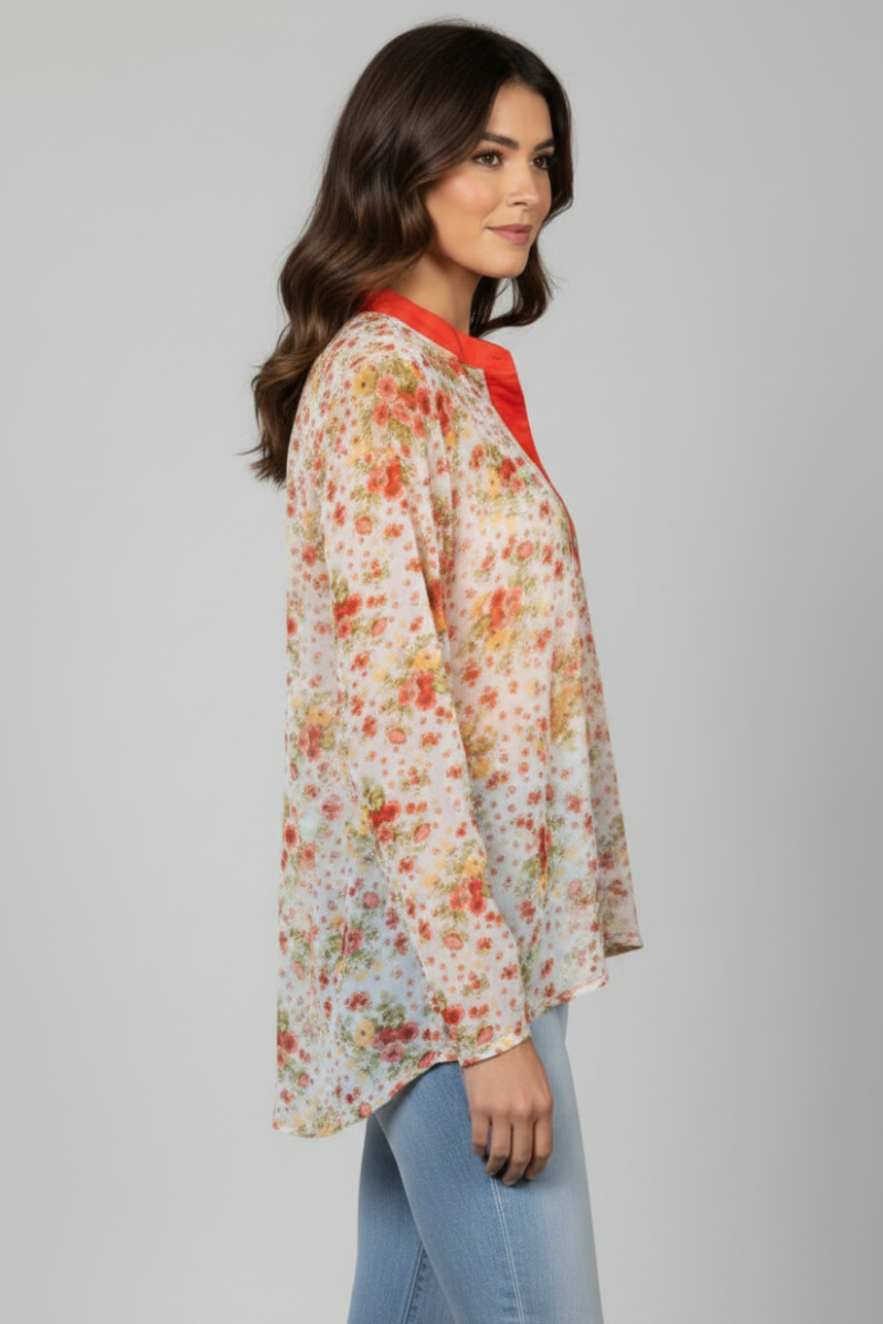 MANDARIN COLLAR SILHOUETTE TOP-T7538-